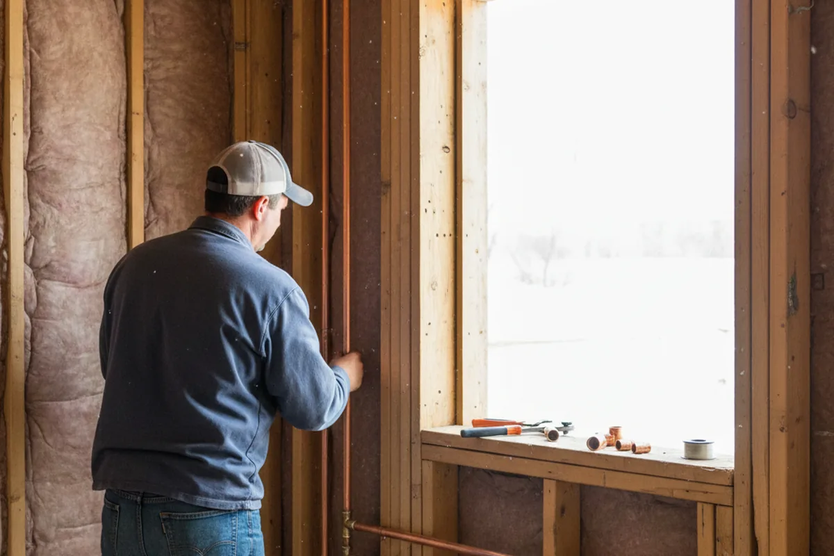 Licensed plumber running new copper supply lines in a Akron home