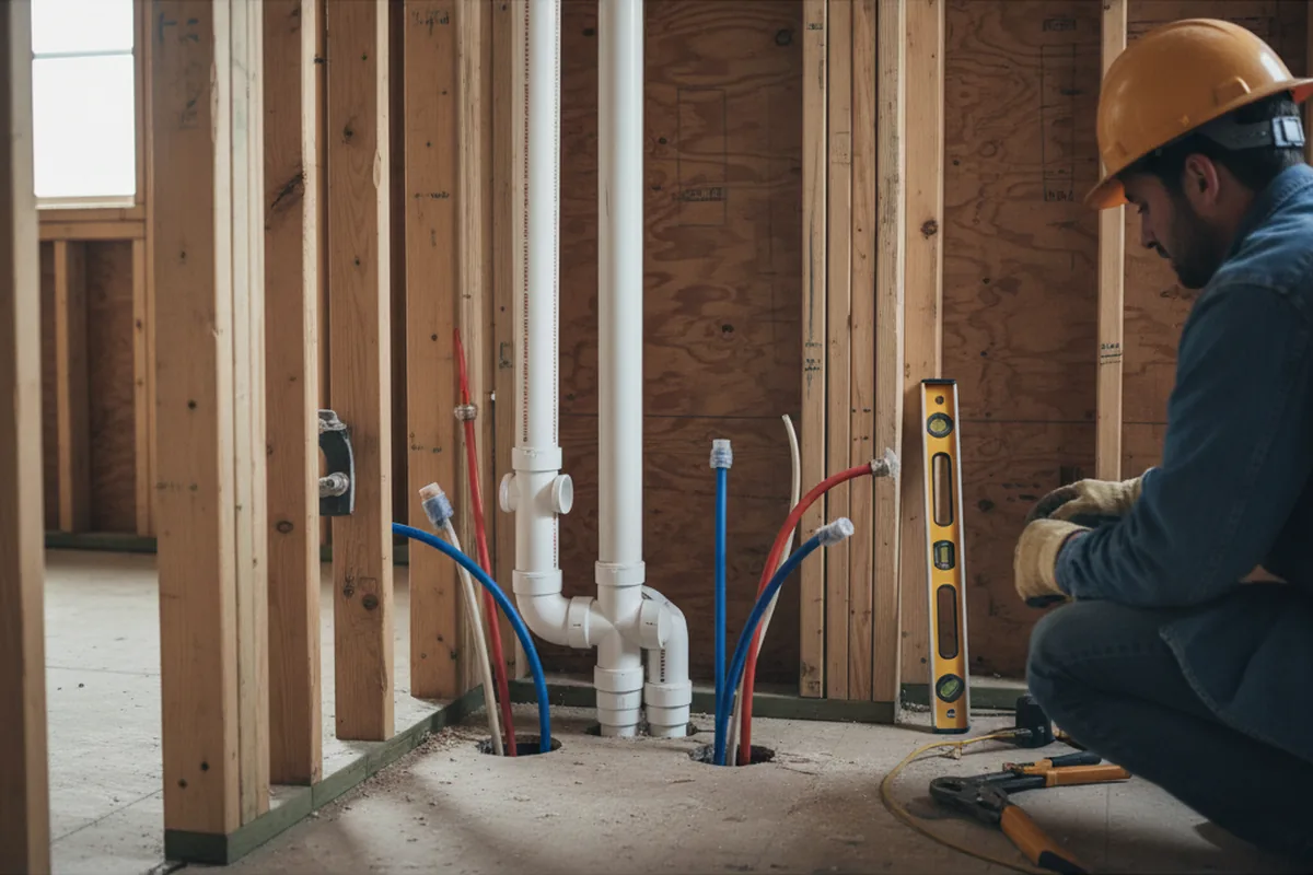 Drain and supply rough-in during Garbage Disposal Repair in Akron